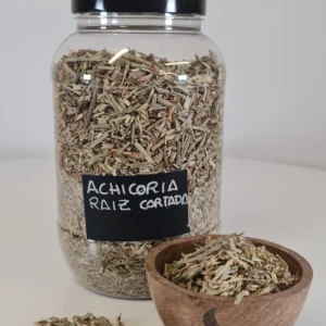 Achicoria raiz cortada bote y cuenco