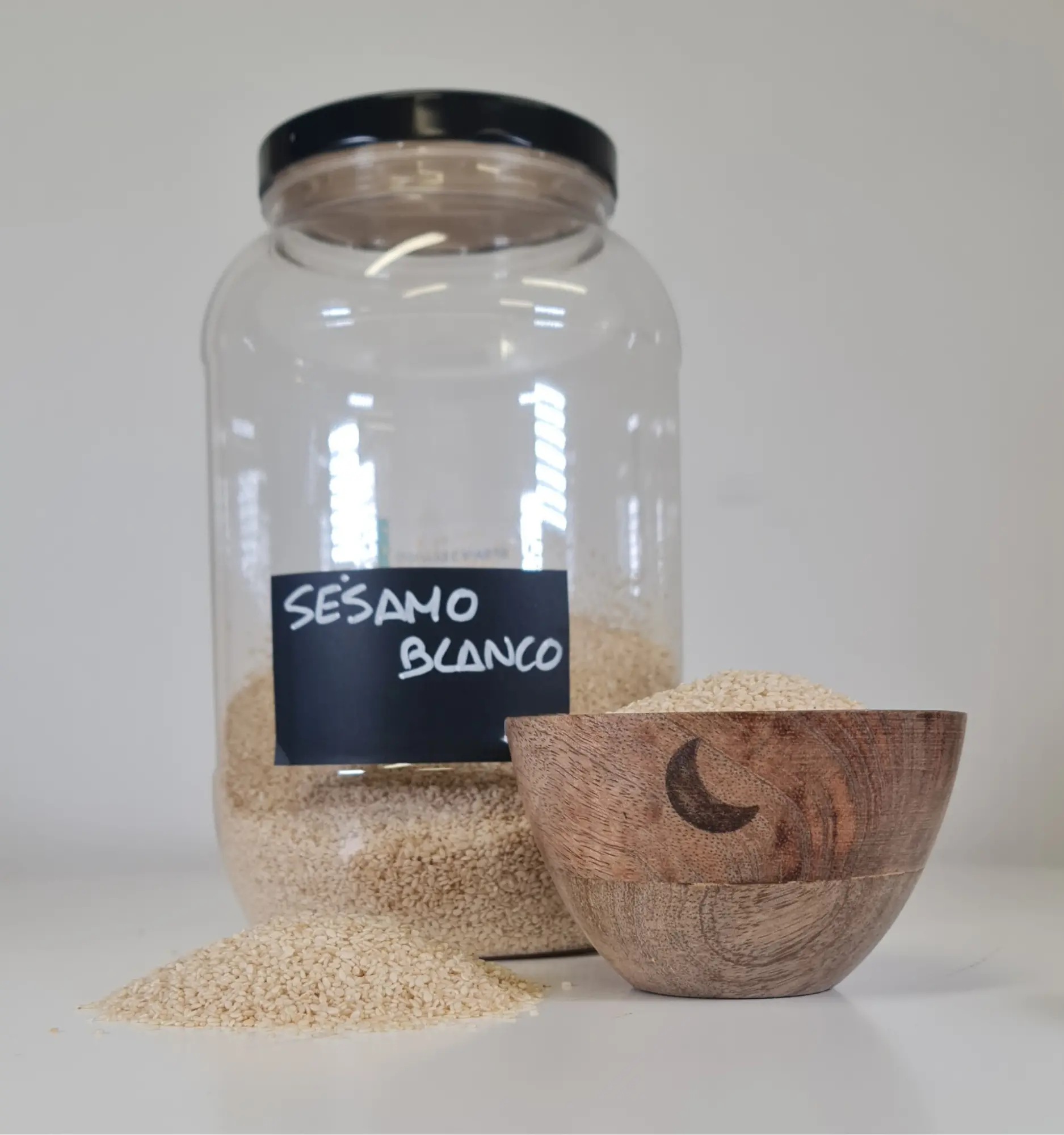 Sésamo blanco bote y cuenco