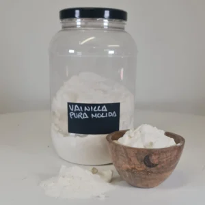 Vainilla pura molida bote y cuenco