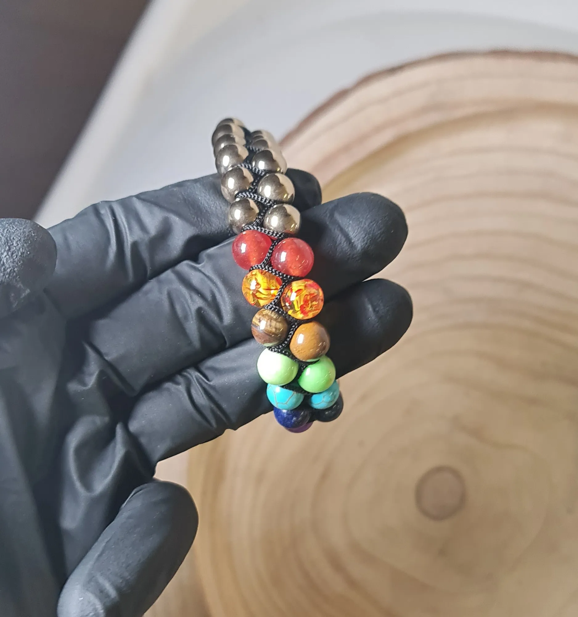 Pulsera doble pirita y 7 chakras
