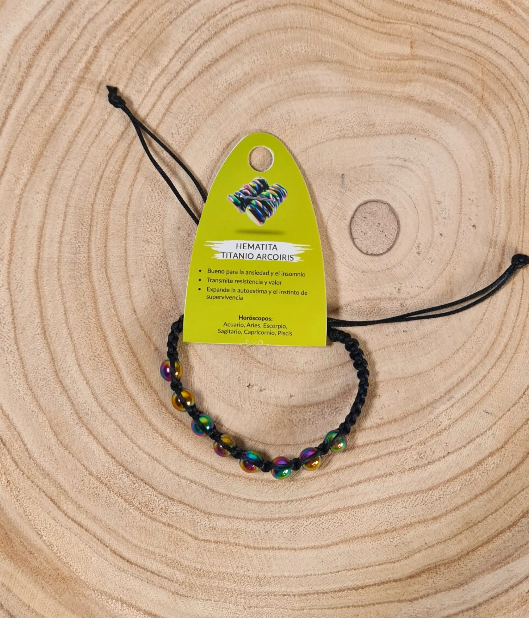 Pulsera Hematita Titanio Arcoíris Macramé 8mm