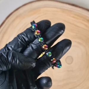 Pulsera Hematita Titanio Arcoíris Macramé 8mm