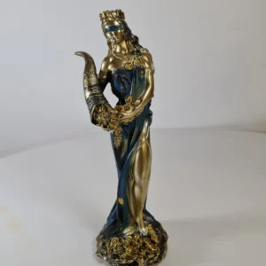 Figura Diosa de La Fortuna 27cm Dorada Vestido Azul