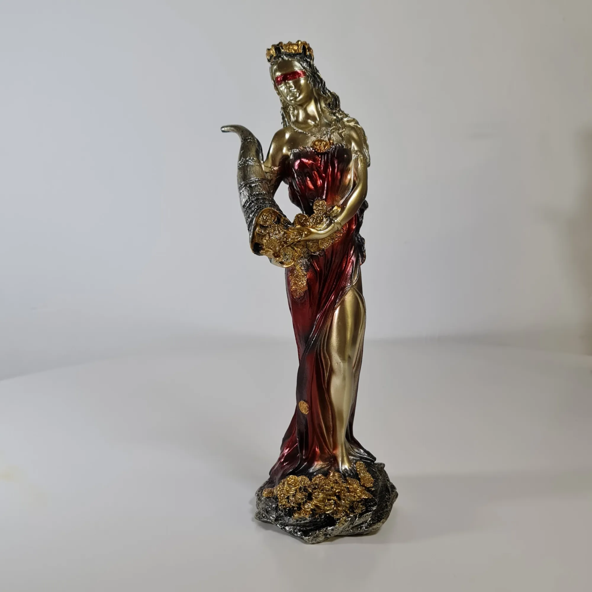 Figura diosa de la Fortuna Dorada Vestido Rojo 27cm